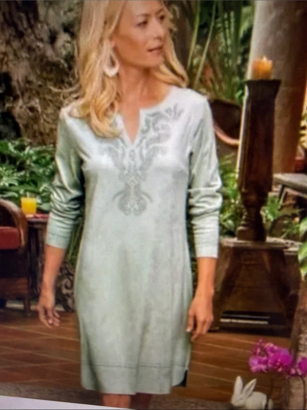Soft Surrounding Faux Suede Laser-Cut Stud Detail Long Sleeve Dress Oversized XS